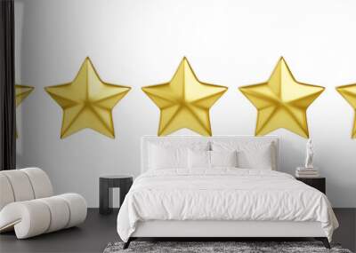 Five golden stars 3d render illustration for customer review concept. Positive client experience concept. Opinion and satisfaction of customers for request to rate and leave review. Wall mural