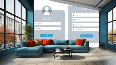 Registration form and login form page. Vector template for your design. Website ui concept. Wall mural