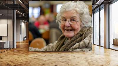 Retired senior woman finds joy in bingo game leisure Wall mural