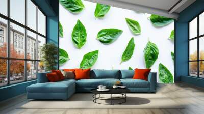 Serene silhouette of lush basil leaves in enchanting green ambiance Wall mural