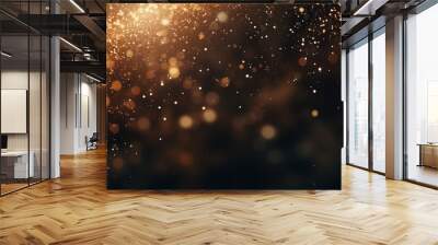 Shining golden particles black background dark backdrop colorful yellow glitter glowing sparks deep space texture effects falling splashing dusty sand glittering blurred abstract visuals imagination Wall mural