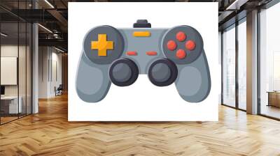 Grey videogame joystick. Retro game console, wireless gamepad, icon of playing controller on white background, electronic digital device, accessory for gamers, gaming technology. Wall mural