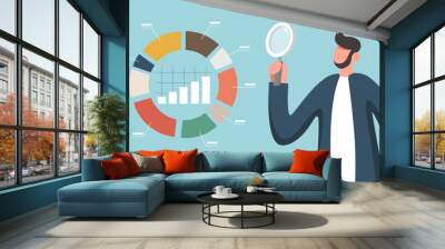 Profit share in business or investment, company shareholder owns part of assets, concept of market distribution or competition, analysis of income and expenses, businessman analyzes economic data. Wall mural