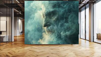 The face of God. God watches from heaven. Wall mural