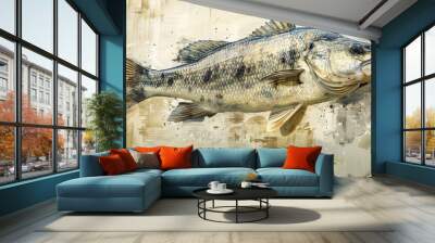 The showcases a vibrant sea bass gliding smoothly in clear waters under bright sunlight, highlighting its unique patterns Wall mural