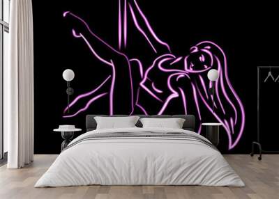 Vector illustration of a girl performing pole dance. Wall mural