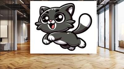 Vector illustration of an adorable, excited kitten jumping with joy. Perfect for playful and cute-themed designs. Wall mural