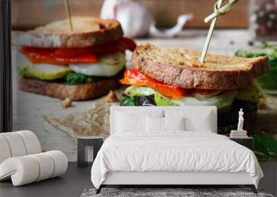 sandwich with grilled vegetables and pesto sauce Wall mural