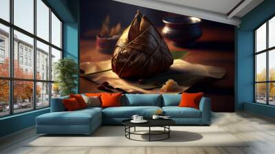 Chinese traditional food Zongzi on the table. AI Generated Wall mural