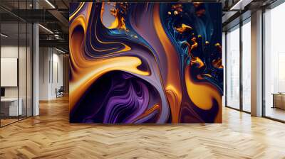 Luxury abstract fluid art painting background purple and gold. Modern contemporary art. AI Generated Wall mural