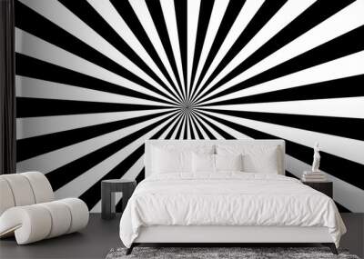 Black white color burst background. Rays background in retro style. Vector. Wall mural