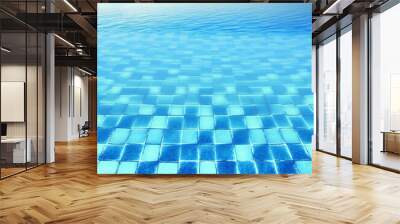 Blue clear water surface in swimming pool in a resort with sea views. Summer Vacation and rest concept. Blue tile mosaic pattern. Generative ai.  Wall mural