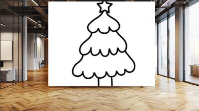 Christmas tree outline hand drawn raster drawing Wall mural