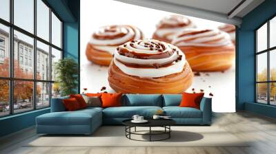 Cinnamon Rolls with frosting Isolated on a white background. Wall mural