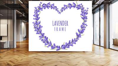 Cute lavender twig heart shape frame on white background. Hand drawn floral vector illustration Wall mural