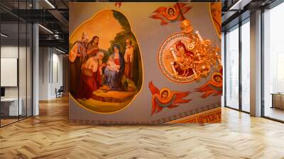 Frescoes on the walls of an Orthodox church. The painting dome in the church Wall mural