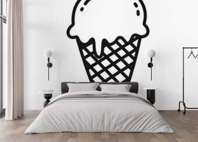 Ice cream icon in waffle cone Wall mural