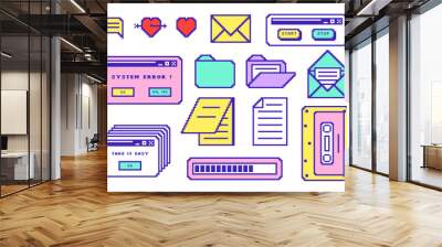 Set of retro pc elements. Old user interface window 90s retrowave style. Retro message box with buttons. Vector illustration of UI and UX. Wall mural