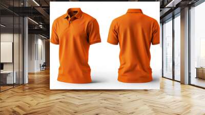 Orange polo t-shirt mockup, front and back view. Wall mural