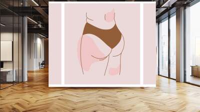 Abstract minimalistic female figure in panties from the back.The contour of the silhouette of a large woman in underwear. Set of body positive images of the female body. Vector illustration.  Wall mural