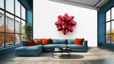 Red bow on white background Wall mural