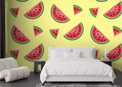 Watermelon slices seamless patter . Top view. Summer concept. Flat design. Wall mural