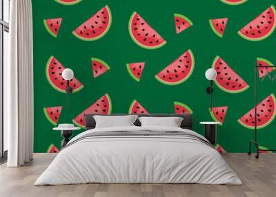 Watermelon slices seamless patter . Top view. Summer concept. Flat design. Wall mural