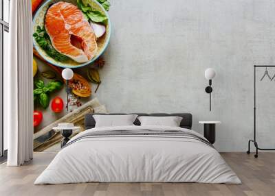 Raw salmon steak Wall mural