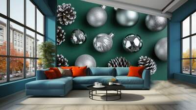 The Silver Christmas Ornament Collection Wall mural