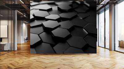 A black and white image of a black and white pattern of hexagons Wall mural