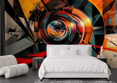 A colorful abstract painting with a spiral shape Wall mural