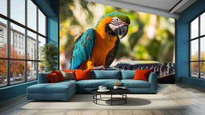 A colorful parrot sits on top of a DJ console Wall mural