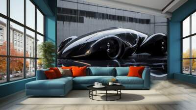 A futuristic car is parked in front of a building Wall mural