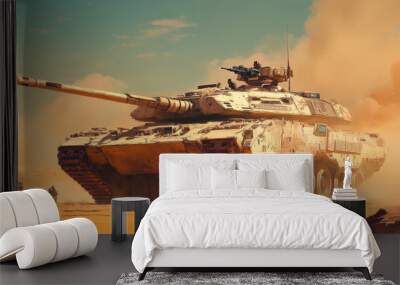 A group of tanks are in a battle, with one tank being the largest Wall mural