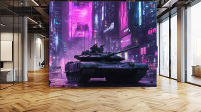 A group of tanks are in a battle, with one tank being the largest Wall mural