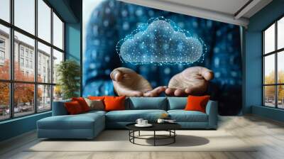 A man is holding a cloud in his hands Wall mural