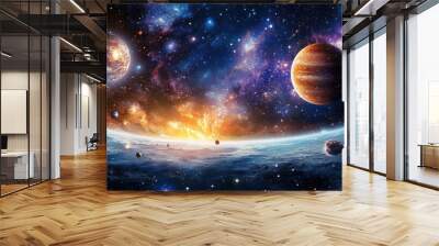 A painting of the solar system with the sun in the center Wall mural