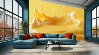 A slice of cheese is on a yellow surface Wall mural