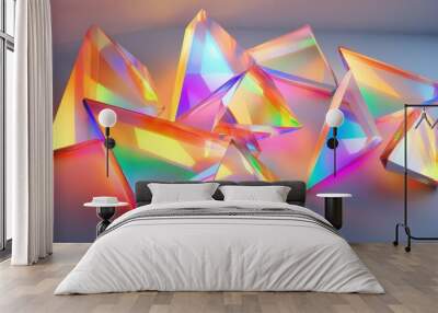 Prism-like shapes with glowing rainbow outlines Wall mural