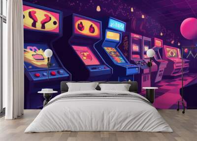 Retro game characters in a vintage arcade Wall mural