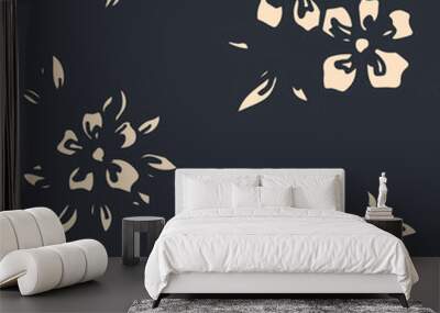 Seamless floral pattern, sketch style ditsy print of hand drawn botany in old fashion motif. Artistic design for fabric, wallpaper: drawing flowers bouquets on black background. Vector two color print Wall mural