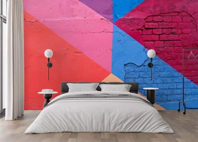 Colorful brick wall with purple, blue, pink, and beige as background texture Wall mural