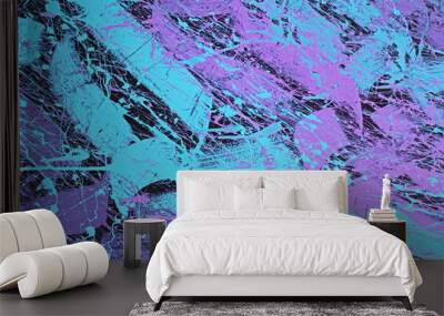 Painted wall with violet and blue splashes as background or texture Wall mural