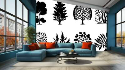 Set of ornamental plants of various types for the garden. Silhouettes of ornamental plants for design elements Wall mural