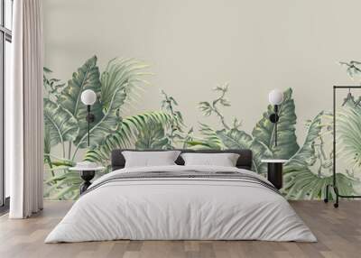 Border with jungle plants and leaves in victorian style. Vector. Wall mural