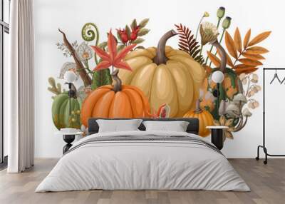 Pumpkins and autumn elements isolated. Vector. Wall mural