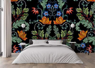 Seamless pattern with flowers in art deco style. Modern trendy print. Wall mural