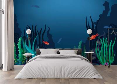 Vector illustration of the seabed with fish and marine plants. Wall mural