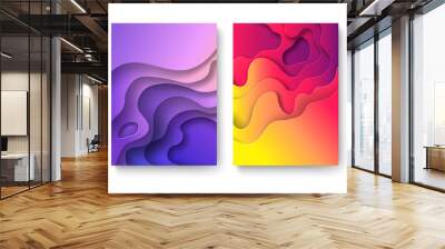 Abstract paper cut background. Cutout fluid shapes, color gradient layers. Cutting papers art. Purple carving 3d vector posters Wall mural