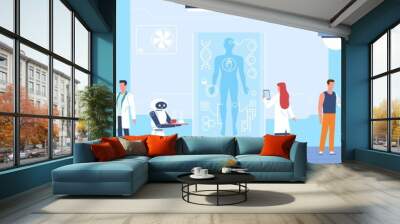 Bionic technologies. Prosthetic medicine, mechanical limbs, science robotic invention, tech progress, legs replacement. Futuristic healthcare, cyborg and people interaction vector concept Wall mural